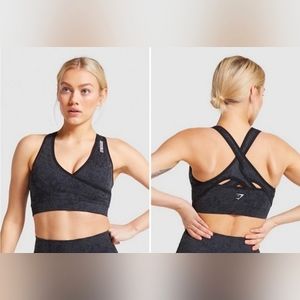 Gymshark Adapt Seamless Athletic Sports Bra in Black Camo XS